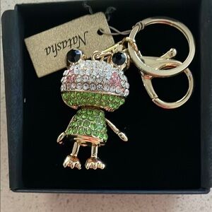 Natasha Couture Gold and Green Frog Keychain